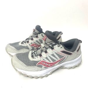 Saucony Womens Excursion Beige Red Running Shoes Sneakers Size 9